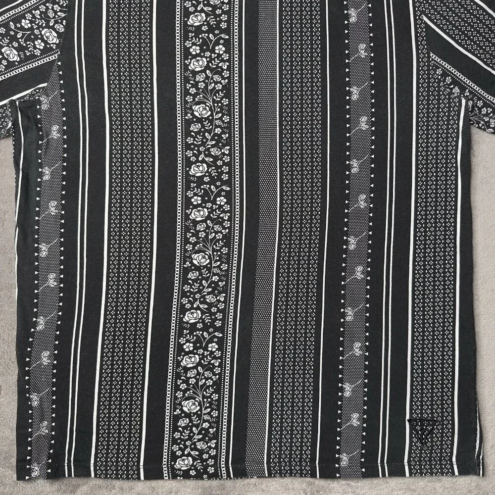 Guess T-Shirt Men's L Black White Floral Vertical Stripe Dark Luxury Urban Retro - Picture 5 of 13